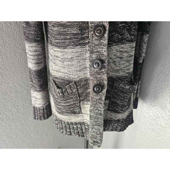 Women's Effeci Button Up Sweater Size Large Long Sleeve Black & Gray Pockets - Picture 5 of 10